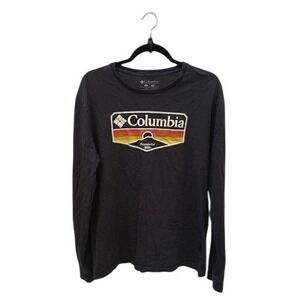 Columbia Mens Long Sleeve T Shirt Established 1938 Logo Graphic Tee Size M Black
